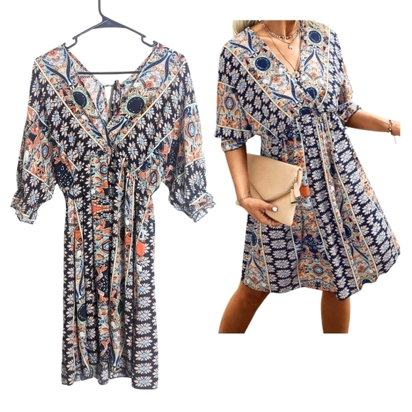 Boho Beach Hippie Batwing Sleeve Dress Women's Size Small - Picture 1 of 9